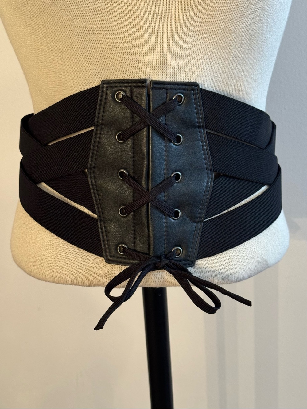 Vtg Bebe Black Corset Belt Medium / Large Faux Leather